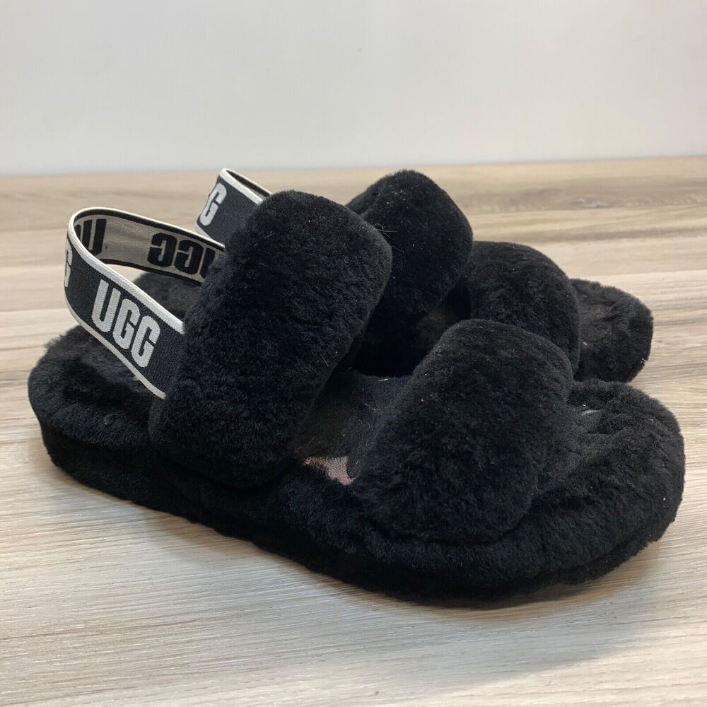 UGG Australia Fluff Yeah Women's Slide Sandal Size US 8 Slingback Black